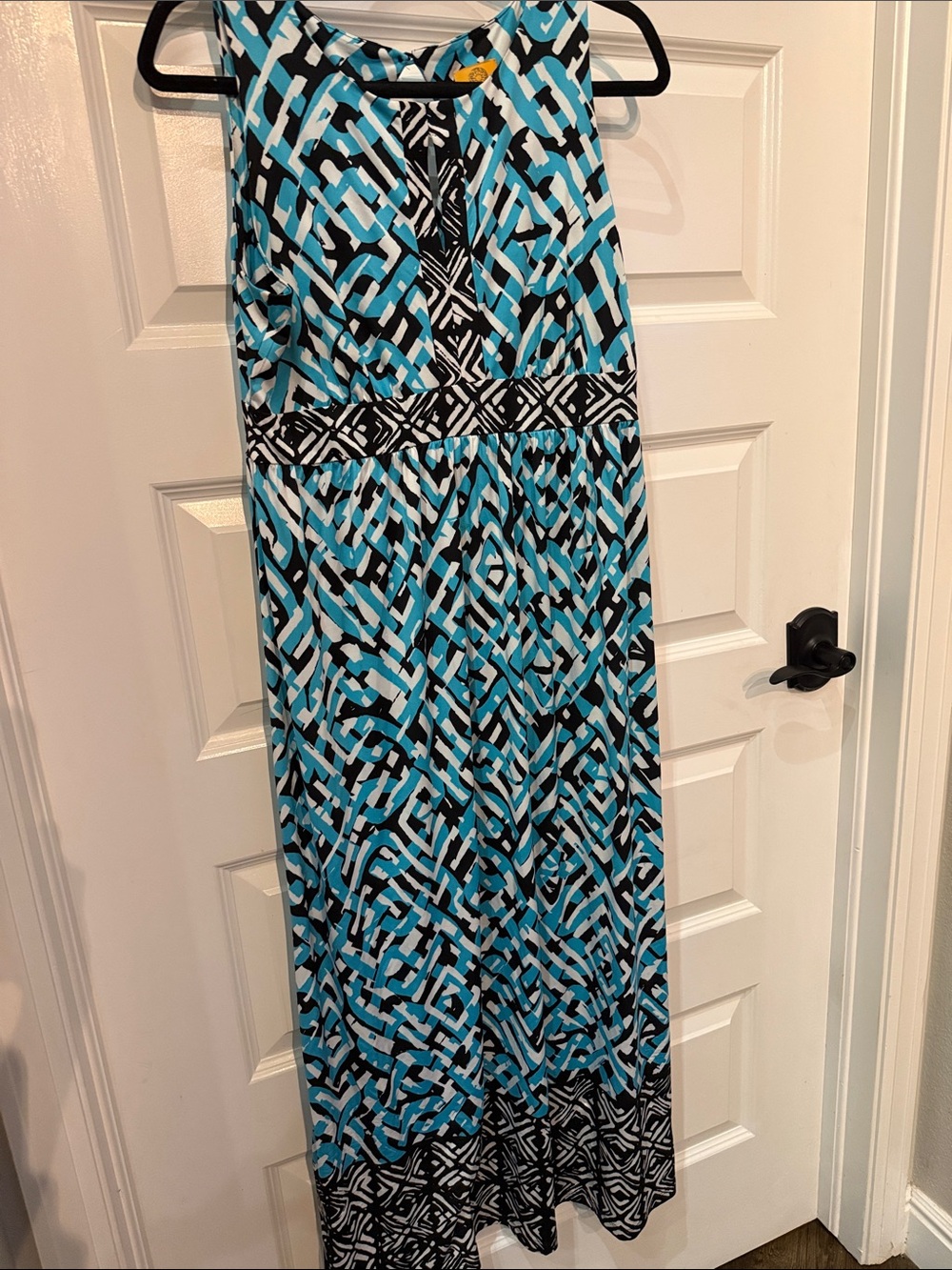 Sleeveless Geometric Maxi Dress in Turquoise and Black